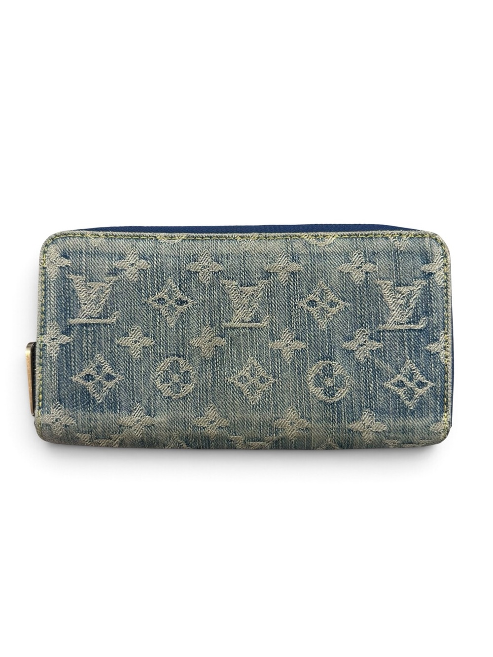 Louis Vuitton Light Blue Dusted Denim Monogram & Yellow Leather Zippy Wallet